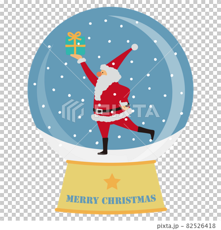 聖誕老人舉起雙腿，用一隻手拿著禮物的聖誕老人雪球的插圖 82526418
