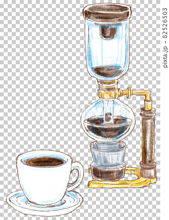 サイフォンコーヒーメーカーとホットコーヒーのイラスト素材
