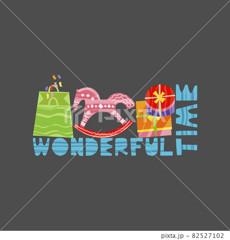 Christmas and New Year elements with lettering. Vector flat design with texture 82527102