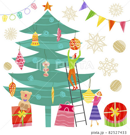 Collection of Christmas and New Year elements. Vector flat design with texture 82527433