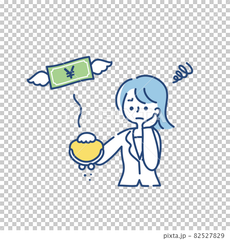 お金が貯まらなくて悲しむ女性のイラスト(日本円) お金が貯まらなくて悲しむ女性のイラスト(日本円) 82527829