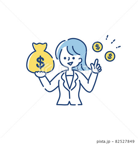 お金がたくさん入った袋を持つ女性のイラスト ドル のイラスト素材