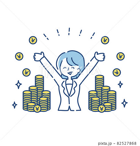 大金に囲まれて笑顔の女性のイラスト（日本円） 82527868