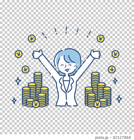 大金に囲まれて笑顔の女性のイラスト（日本円） 82527868