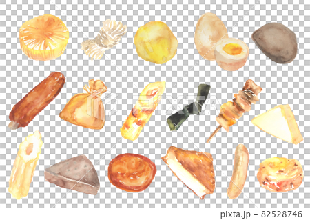 水彩で描いた色々なおでんの具のセット 82528746