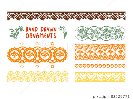 Set of hand drawing ornaments. Folk Indian pattern for design. Asian decorative element isolated on white background. 82529771