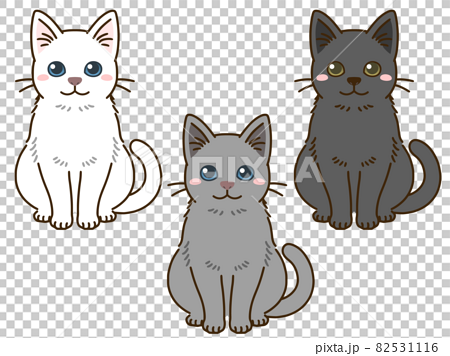 色々な毛色の猫 白黒グレー のイラスト素材