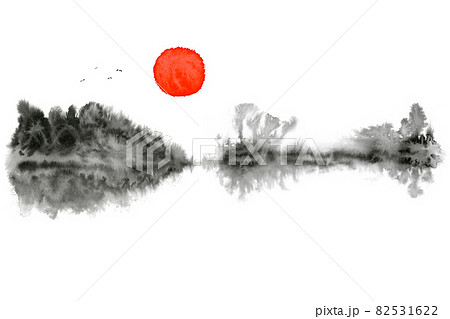 水墨 抽象 墨絵 正月 背景のイラスト素材 [82531622] - PIXTA