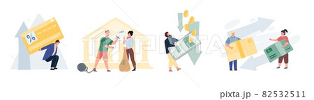 Flat cartoon characters in financial transactions scenes depicted by metaphors,vector illustration concept 82532511