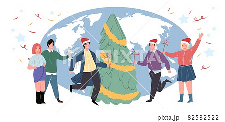 Diverse happy people character celebrating new year 82532522