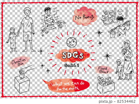 SDGs Goal 1 Simple line drawing set with the image of "Let's get rid of poverty" 82534462