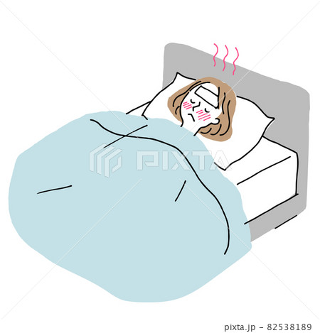 熱で寝込む若い女性のイラスト素材 5381