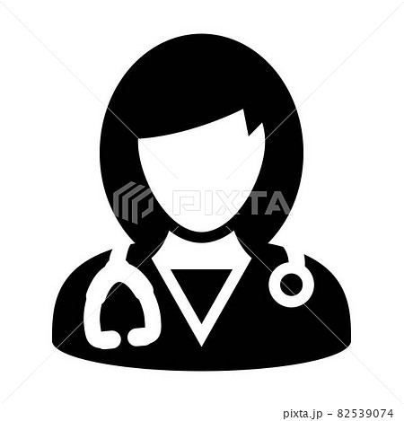 Doctor icon vector female person profile avatar with Stethoscope for medical consultation in Glyph Pictogram illustration 82539074