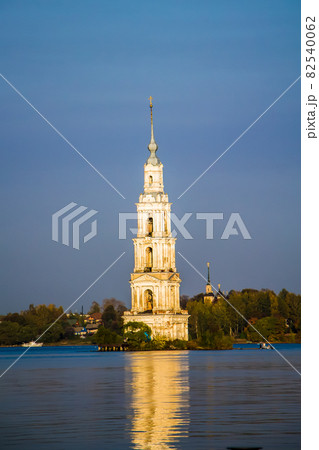 Kalyazin, Tver region, Russia. View of the flooded bell tower of the church cathedral 82540062