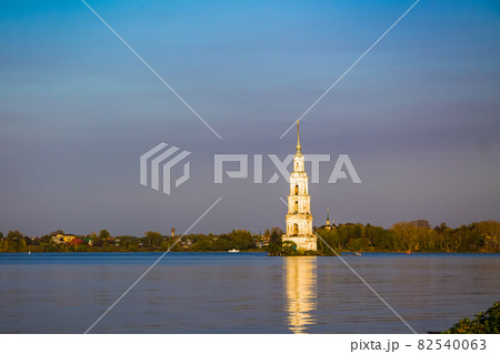 Kalyazin, Tver region, Russia. View of the flooded bell tower of the church cathedral 82540063