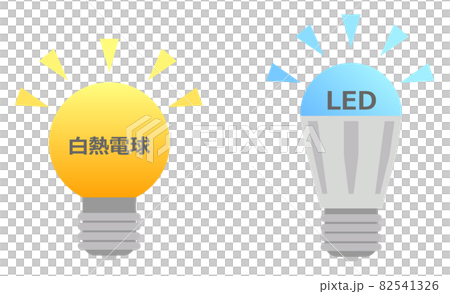 従来型の白熱電球と節電型のLED電球 82541326