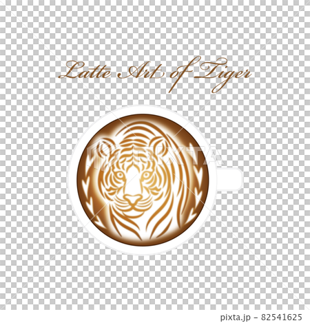 Fashionable tiger latte art illustration in a white coffee cup Fashionable tiger latte art illustration in a white coffee cup 82541625