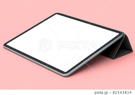 Computer tablet with cover case isolated on pink background. 82543814