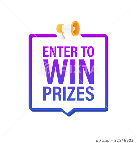 Megaphone banner, business concept with text Enter to win prizes. Vector stock illustration. 82546902