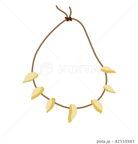 Necklace of teeth and fangs. Decoration of wild primitive man for neck. Primitive tribal art. Caveman Clothing. Flat cartoon illustration 82550985