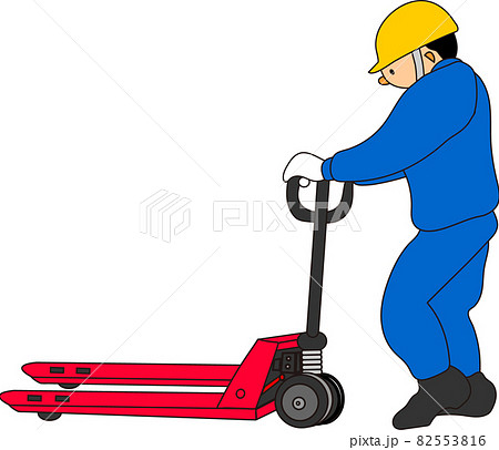 ハンドリフトを押す作業員（ブルー） 82553816