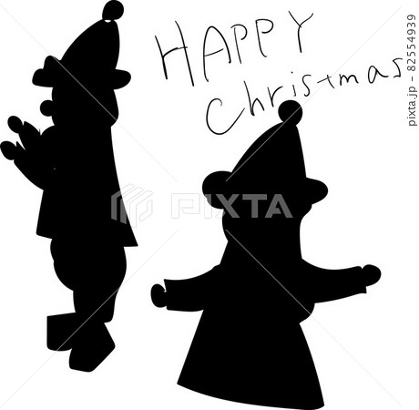 手書きのクリスマスカリグラフィーとサンタクロースのモノクロアイコン 82554939