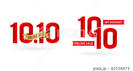 illustration of 10.10 sale, 10.10 online sale, 3d bevel model gradient red with golden ribbon, applicable for poster or flyer design, social media banner, online shop label promotion, web banner. illustration of 10.10 sale, 10.10 online sale, 3d bevel model gradient red with golden ribbon, applicable for poster or flyer design, social media banner, online shop label promotion, web banner. 82558973