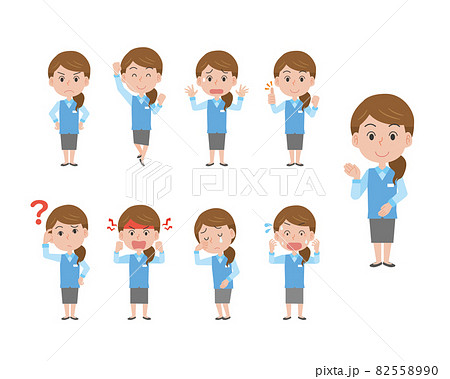 事務職の女性社員表情ポーズイラストセットのイラスト素材 5590 事務職の女性社員表情ポーズイラストセットのイラスト素材 5590