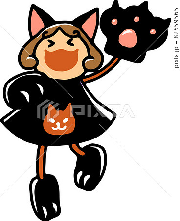 黒猫の仮装をした女の子のイラストのイラスト素材