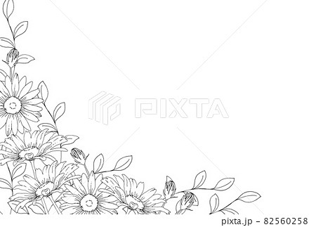 ボタニカルなお花の線画イラスト はがきサイズのイラスト素材