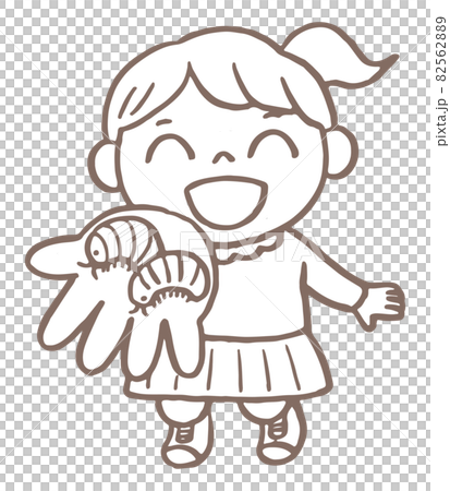 線画_こどもの生活_ダンゴムシ捕まえたよ!_女の子 線画_こどもの生活_ダンゴムシ捕まえたよ!_女の子 82562889
