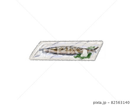 旬の秋刀魚の塩焼きのイラストのイラスト素材