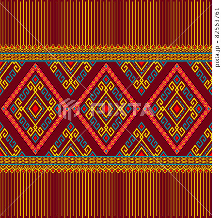 Yellow Green Symmetry Geometric Ethnic or Native Seamless Pattern on Red Background Yellow Green Symmetry Geometric Ethnic or Native Seamless Pattern on Red Background 82563761