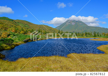 北海道・道東 羅臼湖三の沼からの紅葉の羅臼岳 秋 9月 北海道・道東 羅臼湖三の沼からの紅葉の羅臼岳 秋 9月 82567812