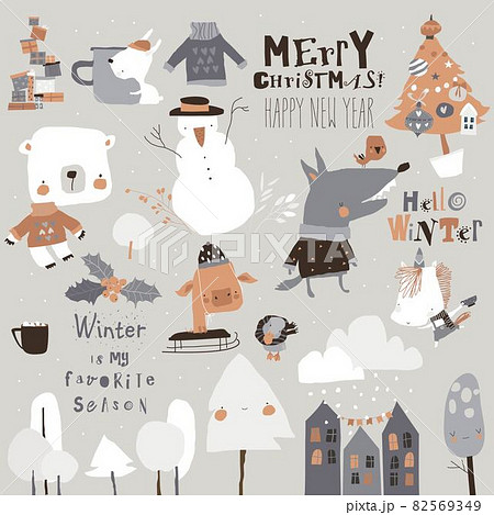Winter set with Cute Animals and Holiday Elements 82569349