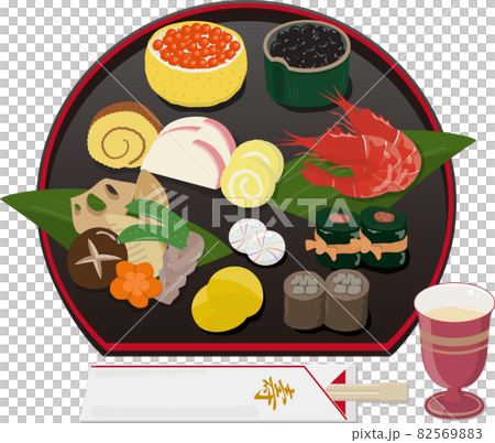 お節料理　半月盆　箸　食前酒付き 82569883