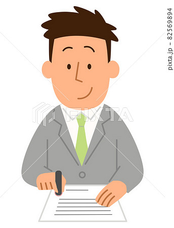 書類に印鑑を押す男性1 82569894