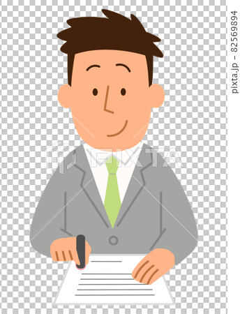 書類に印鑑を押す男性1 82569894