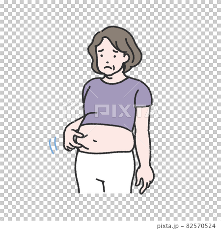一位中年婦女捏著肚子的插圖 一位中年婦女捏著肚子的插圖 82570524