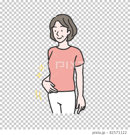 すっきりとしたお腹の中高年女性のイラストのイラスト素材