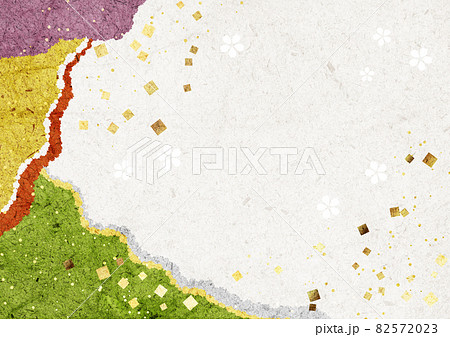 無地和紙紙継ぎ風背景桜と金箔入り02 82572023