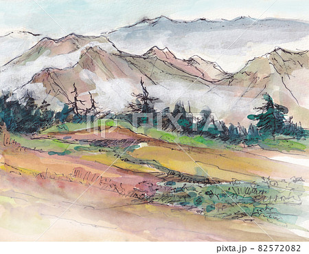 苗場山から平標山を望む 紅葉 10月登山のイラスト素材 57