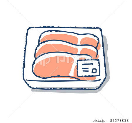 トレイパックに入った豚肉のスライスのイラスト素材