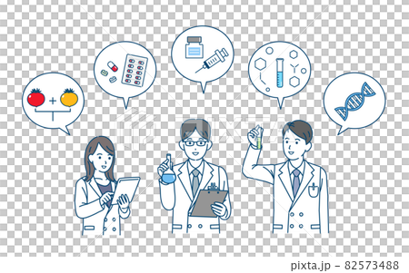 科學家研究員實驗室外套的男性和女性基因治療生物技術插圖材料 科學家研究員實驗室外套的男性和女性基因治療生物技術插圖材料 82573488