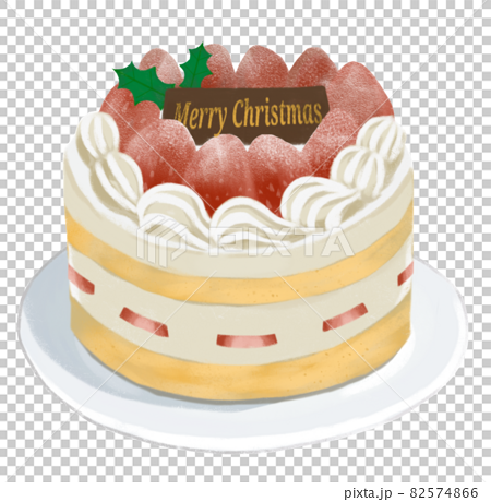 チョコプレートのある 苺のクリスマスケーキの手書き風のイラストのイラスト素材