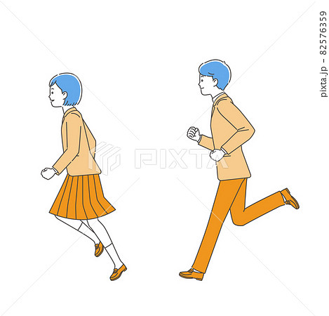走る制服姿の学生 男女 3色のイラスト素材