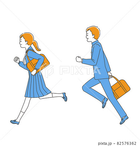 鞄を持って走る制服姿の学生 男女 3色のイラスト素材