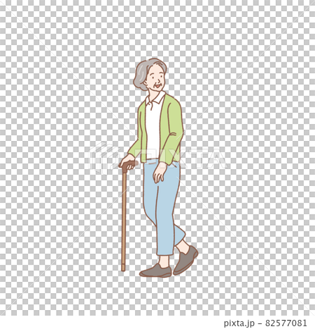 杖をつくシニア女性のイラスト 82577081