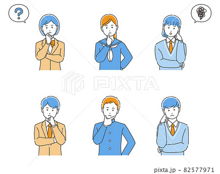 考える制服姿の学生・男女上半身セット 3色 考える制服姿の学生・男女上半身セット 3色 82577971