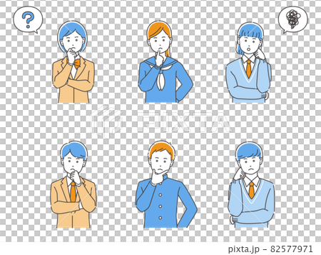考える制服姿の学生・男女上半身セット 3色 考える制服姿の学生・男女上半身セット 3色 82577971